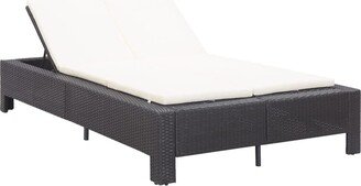 2-Person Sunbed with Cushion Black Poly Rattan