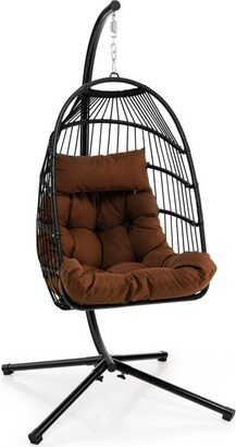 Patio Hanging Egg Chair with Stand Waterproof Cover and Folding Basket - 29 x 22 x 42.5