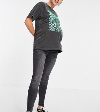 Don't Think Twice Maternity DTT Maternity Ellie under the bump skinny jeans in washed black