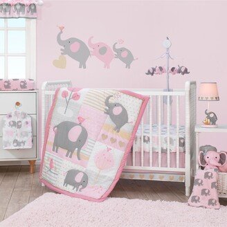 Eloise Pink/Gray/Gold/White Elephant 3-Piece Nursery Baby Crib Bedding Set