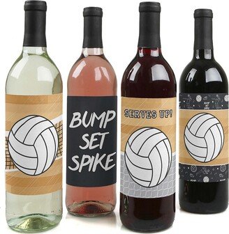 Big Dot Of Happiness Bump, Set, Spike - Volleyball - Party Decor - Wine Bottle Label Stickers - 4 Ct