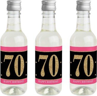 Big Dot Of Happiness Chic 70th Birthday Pink, Black & Gold Mini Wine Bottle Stickers Favor Gift 16 Ct