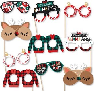 Big Dot of Happiness Christmas Pajamas Glasses and Masks - Paper Card Stock Holiday Plaid PJ Party Photo Booth Props Kit - 10 Count