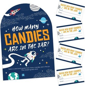 Big Dot of Happiness Blast Off to Outer Space How Many Candies Rocket Ship Baby Shower or Birthday Party Game 1 Stand and 40 Cards Candy Guessing Game