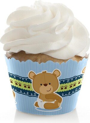 Big Dot of Happiness Boy Baby Teddy Bear - Baby Shower Decorations - Party Cupcake Wrappers - Set of 12