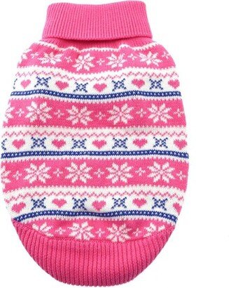 Doggie Design Combed Cotton Snowflakes and Hearts Dog Sweater- Pink (3X-Large)