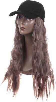 Unique Bargains Baseball Cap with Hair Extensions Fluffy Curly Wavy Wig Hairstyle 26 Wig Hat for Woman Purple