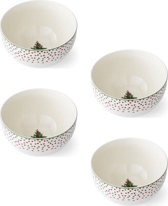 Christmas Tree Polka Dot 4 Piece Rice Bowls Set, Service for 4