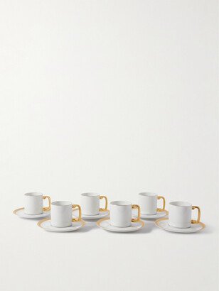 Soie Tressée Set of Six 24-Karat Gold Porcelain Espresso Cups and Saucers