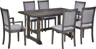 TOSWIN Weathered Grey 7-Piece Solid Wood Dining Set with Upholstered Chairs