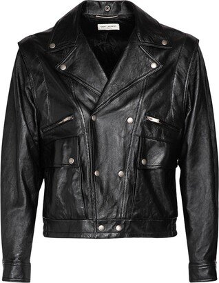 Leather jacket w/ detachable sleeves