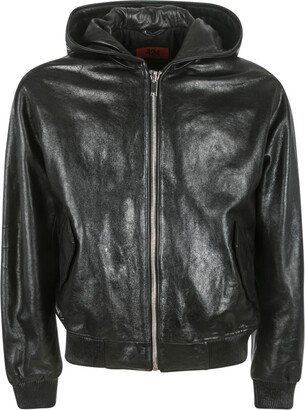 FourTwoFour on Fairfax Shiny Hooded Zipped Leather Jacket