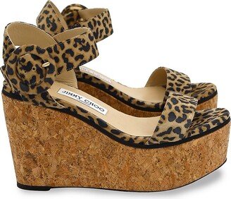 Platform Wedge Sandals In Leopard Print Suede Heels Pumps