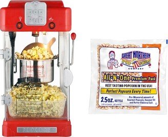 Great Northern Popcorn 2.5 oz. Pop Pup Popcorn Machine – with 12 Packs of Pre-Measured Popcorn Kernel Packets, Scoop and Serving Cups - Red