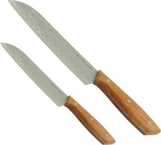 Home Seward 2 Piece Stainless Steel Santoku Knife Cutlery Set with Wood Handles