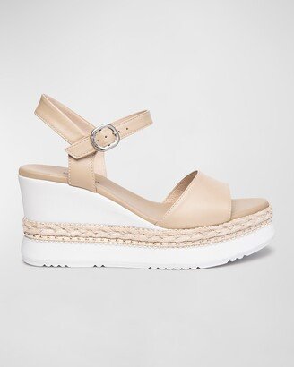 Leather Ankle-Strap Wedge Espadrilles