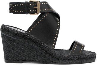 Black Espadrille Wedge Sandals In Leather Woman