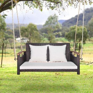 Patio Rattan Porch Swing 2-Person Hanging Chair Cushioned - See Details