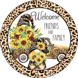 Welcome Friends & Family - Leopard Fall Sign Autumn Wreath Metal
