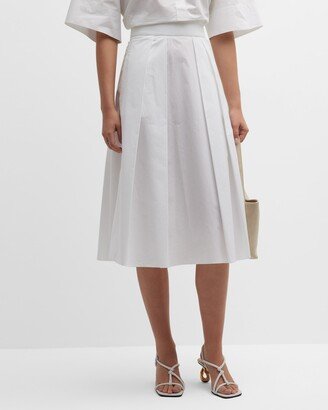 Pleated Poplin Midi Skirt