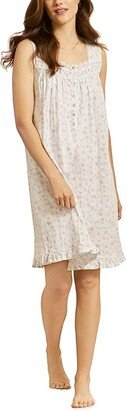 Cotton Jersey Sleeveless Short Gown (White Ground Rose) Women's Pajama