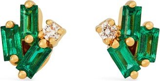 Yellow Gold, Diamond And Emerald Classic Fireworks Cluster Earrings