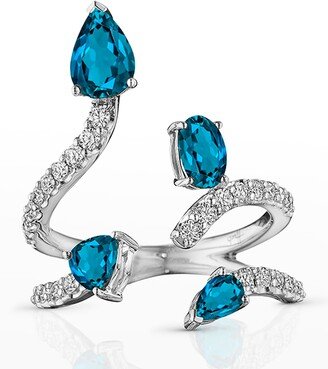 18K Mirage White Gold Ring with VS/GH Diamonds and Four Blue Topazes