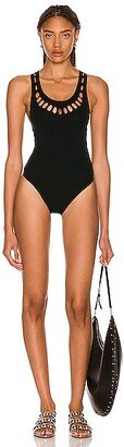 Seamless Perforated One Piece Swimsuit in Dark Green