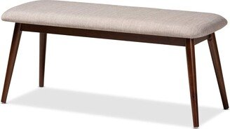 Flora Mid-Century Dining Bench Light Grey Fabric Upholstered Walnut Finished Wood Dining Bench