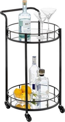 mDesign Metal Round Rolling Food and Beverage Bar Cart with Glass Shelves, Black