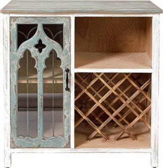 LuxenHome Distressed White and Gray Wood 1-Door Storage Wine Cabinet