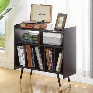 TONWIN Black Record Player Bookcase With 4 Legs for Living Room Bedroom