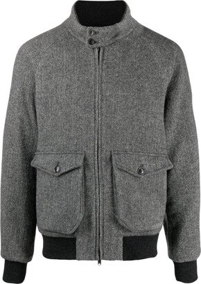 Herringbone-Pattern Virgin Wool Bomber Jacket