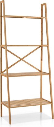 4 Tier Bamboo Bookshelf Multifunctional Storage Rack Wood Ladder Shelf