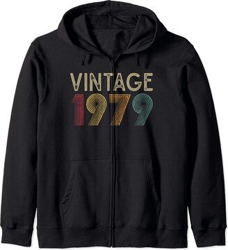 Vintage 1979 45th Birthday 45 Years Old Men Women Retro Zip Hoodie