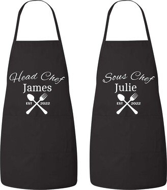 Matching Couples Aprons Set, Chef & Sous Aprons, Personalized Mr & Mrs Apron Wedding Gift, Newlywed, Anniversary