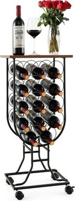 14 Bottles Wine Rack Console Table Freestanding Wine Storage with Woodtop & Wheels