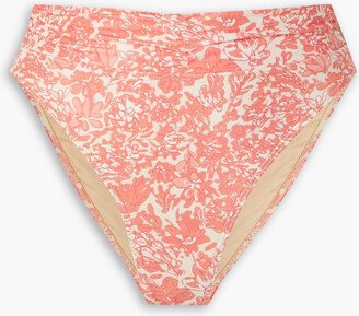 Ruched floral-print high-rise bikini briefs