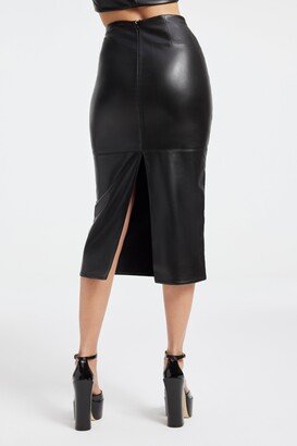 Faux Leather Midi Skirt-AI