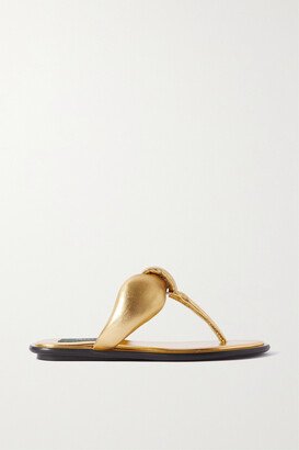 Padded Metallic Leather Sandals - Gold