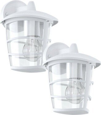 Loops 2 PACK IP44 Outdoor Wall Light White & Glass Lantern 60W E27 Porch Lam