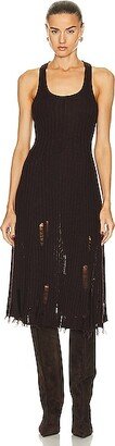 Sleeveless Distressed Knit Dress in Chocolate