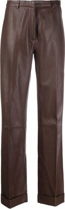 Straight-Leg Leather Trousers-AQ