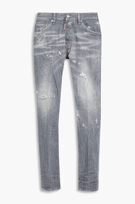 Slim-fit distressed faded denim jeans