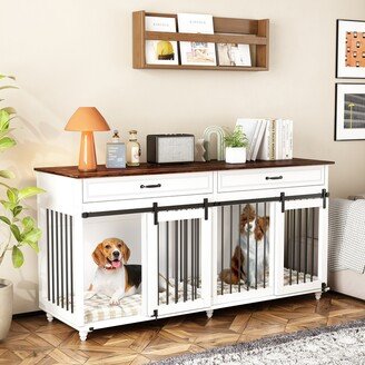 FAMAPY Large Dog Crate Furniture Spacious & Versatile White and Walnut Finish