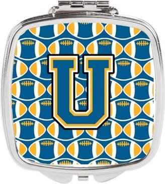 CJ1077-USCM Letter U Football Blue & Gold Compact Mirror, 3 x 0.3 x 2.75 in.