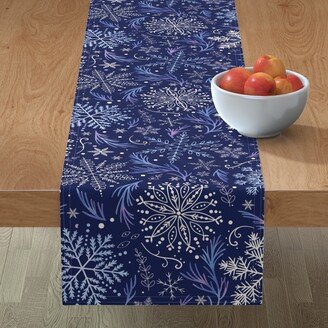 Table Runners: Frosty Snowflakes- Navy Table Runner, 108X16, Blue