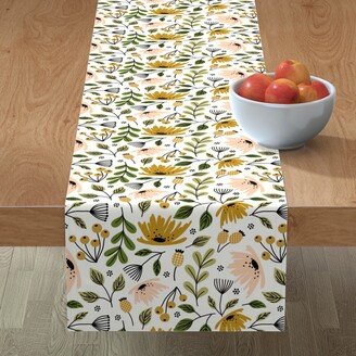 Table Runners: Ditsy Modern Floral - Peach And Yellow Table Runner, 72X16, Multicolor