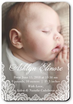 Birth Announcements: Elegant Lace Border Birth Announcement, White, Matte