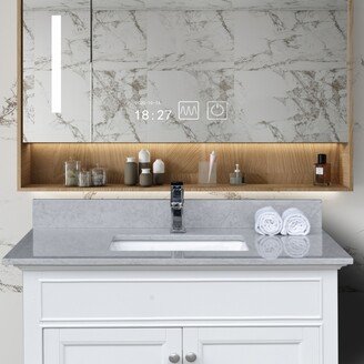 Simplie Fun 37 Inches Bathroom Stone Vanity Top Calacatta Gray Engineered Marble Color With Undermount Ceramic Sink And Single Faucet Hole With Backsplash